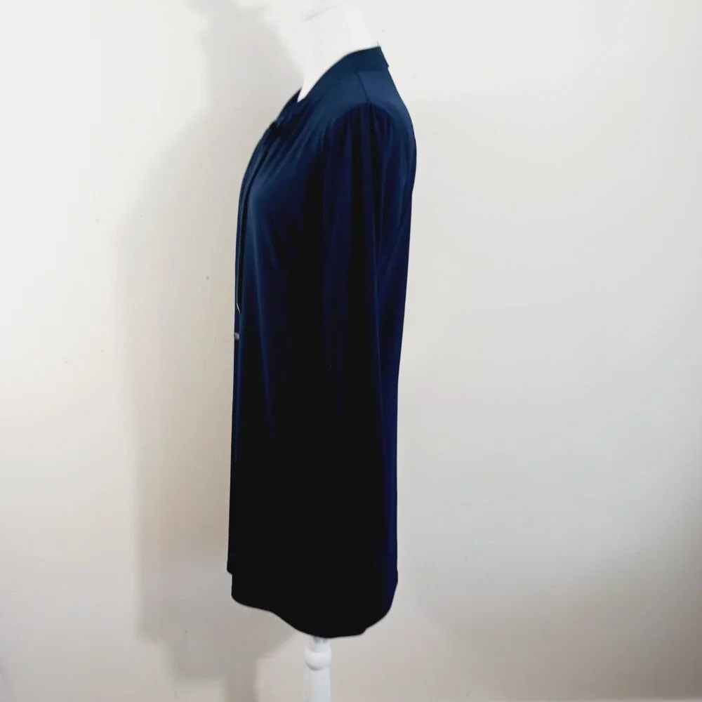 Michael Kors Lightweight Long Sleeve Navy Dress W/ Decorative Tie Neck, SZ Med. - Picture 11 of 16